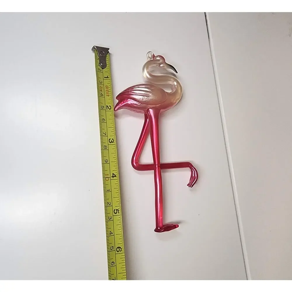 Pink Flamingo Glass Christmas Ornament Iridescent Pearlized Blown Bird Decor